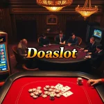 Engaging scene of luxury gambling featuring Doaslot slot machine and poker table action.