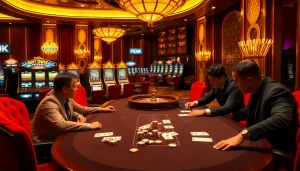 Engaged gamblers strategizing at a high-stakes poker table - Nếu như vậy bám vào đây.