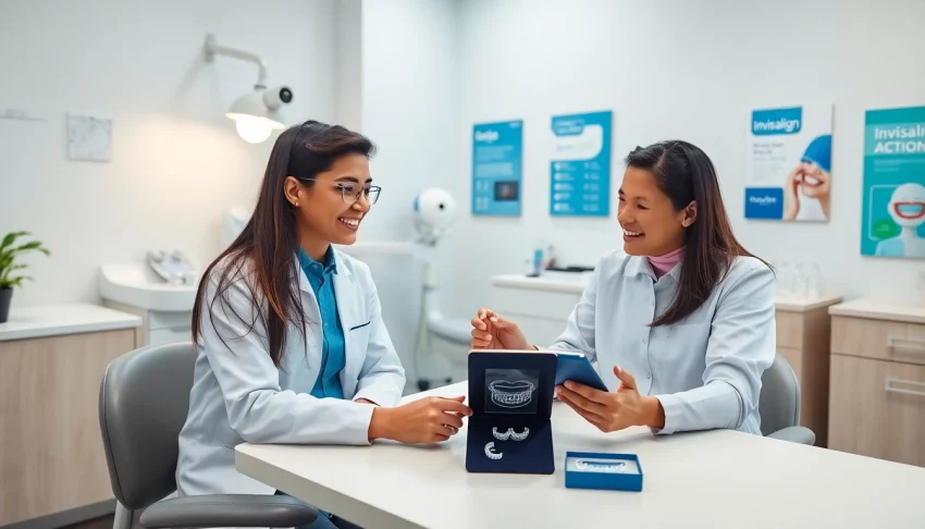 Invisalign Malaysia consultation with a dentist using digital tools and aligners.