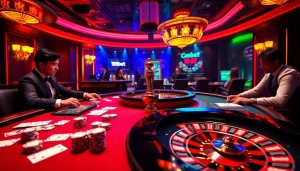 Exciting casino scene showcasing engaging gameplay elements and the 188bet link for online betting.