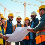 Engaged workforce in the field, showcasing diverse careers in construction on an active job site.