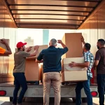 Team of movers Edmonton loading furniture into a truck, showcasing teamwork and professionalism.