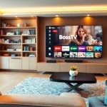 Experience seamless IPTV streaming with https://bosstv.ca in a modern living room setup.