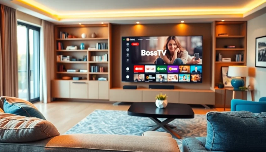 Experience seamless IPTV streaming with https://bosstv.ca in a modern living room setup.