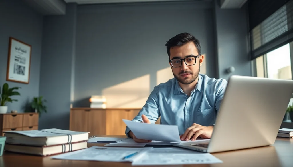 Traducteur assermenté arabe professionnel au travail, démontrant son engagement envers l'exactitude.
