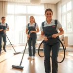 Efficient cleaning service transforming a bright living room into a tidy space.