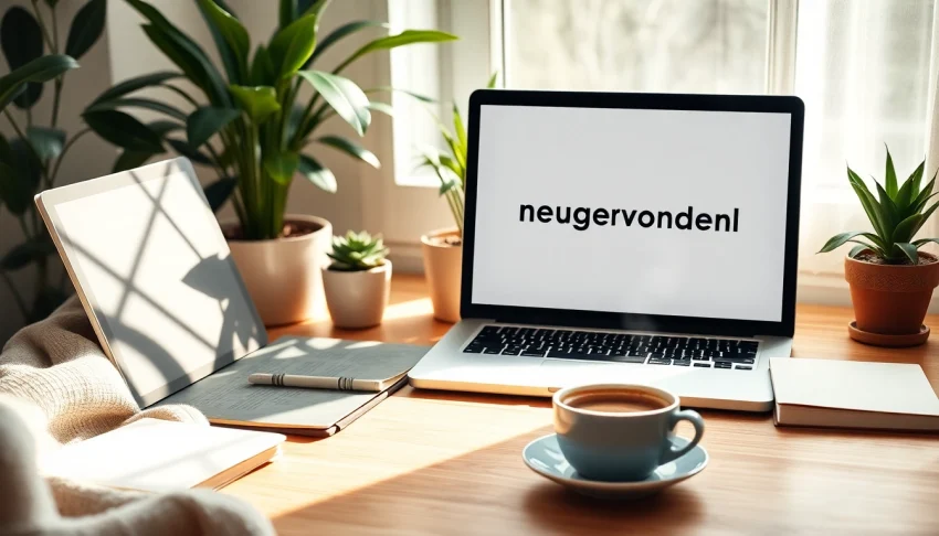 Showcasing https://nugevonden.nl on a cozy desk with notebooks and plants for an inviting atmosphere.