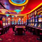 Engage with thrilling 온라인슬롯 machines in a vibrant casino setting filled with colorful graphics.