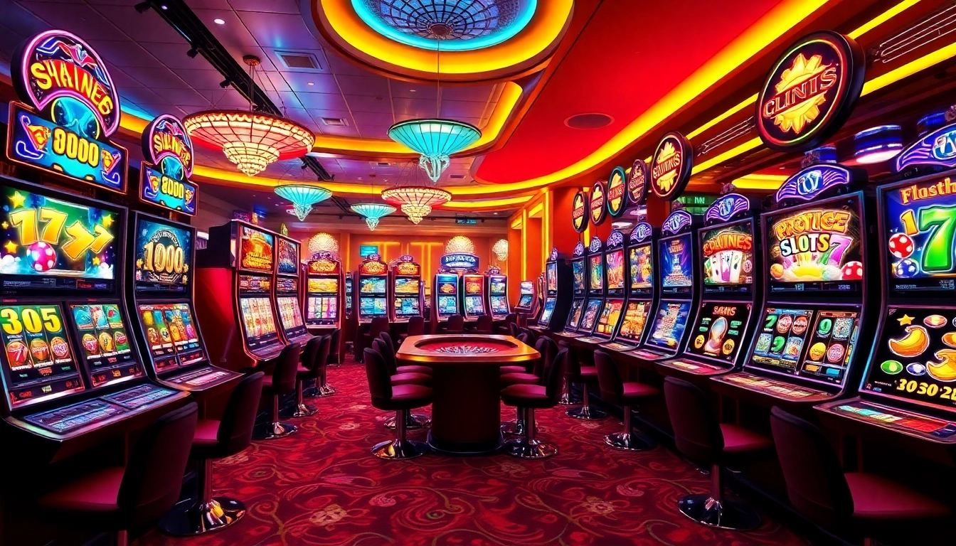 Engage with thrilling 온라인슬롯 machines in a vibrant casino setting filled with colorful graphics.