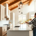 Home renovation work in a modern kitchen with elegant details and natural lighting.