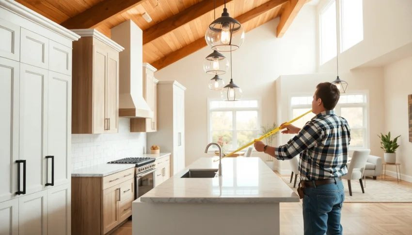 Home renovation work in a modern kitchen with elegant details and natural lighting.