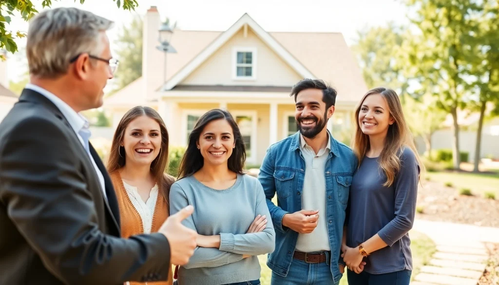 View home tour with a real estate agent showcasing a property to interested buyers.
