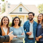 View home tour with a real estate agent showcasing a property to interested buyers.