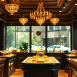 Goldankauf Hannover bietet hochwertigen Service im eleganten Schmuckgeschäft mit funkelnden Goldstücken.