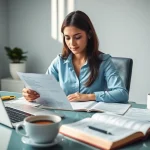 Professional translator focusing on traducción jurada in a modern office.