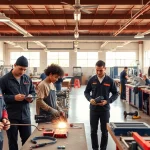 Engaged students at trade schools in southern California collaborating on practical projects.