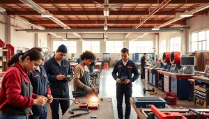 Engaged students at trade schools in southern California collaborating on practical projects.