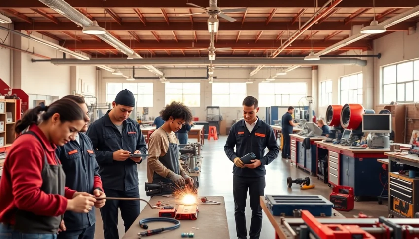 Engaged students at trade schools in southern California collaborating on practical projects.