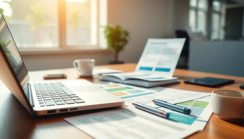 Crafting Customized Proposal Writing with organized templates and a laptop on a bright desk.