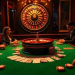 Experience a thrilling game of poker at RAJABARONG casino with vibrant chips and elegant players.