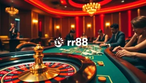 Players engaging in a thrilling game at rr88 casino, showcasing strategy and excitement in a luxurious atmosphere.