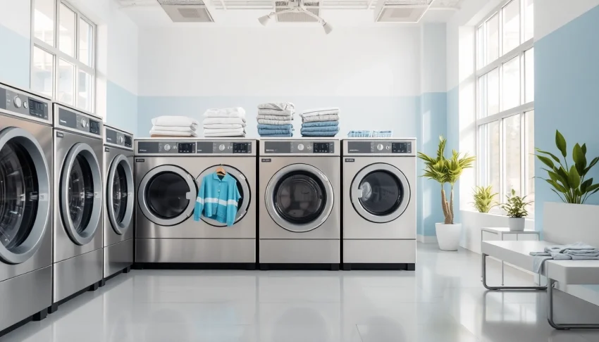 Experience quality Laundry service near me with professionally organized laundry setup and bright ambiance.