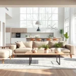 Showcase of a home renovation demonstrating a modern living room design with natural light.