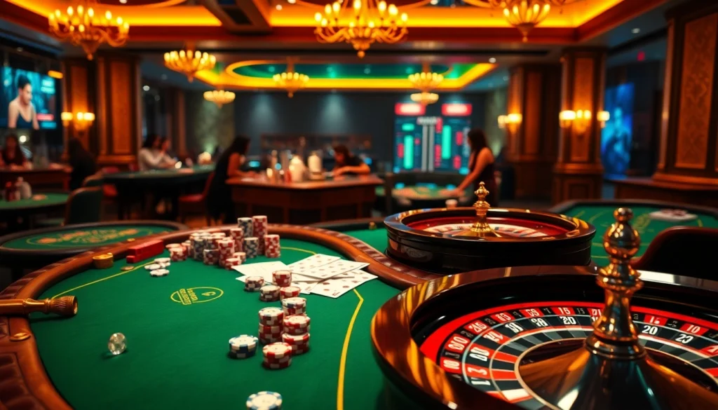 Experience the thrill of ib88 gameplay with vibrant casino tables and engaged players.