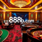 Experience the thrill of gaming at 888b.com with luxurious casino tables and vibrant slot machines.