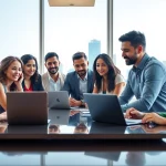 Engaged team members in a professional business meeting showcasing collaboration and teamwork.