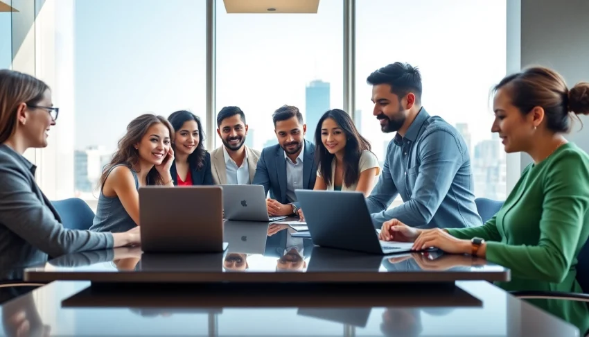 Engaged team members in a professional business meeting showcasing collaboration and teamwork.