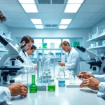 Cannabinoid research laboratory with scientists studying win55, highlighting innovative experiments.