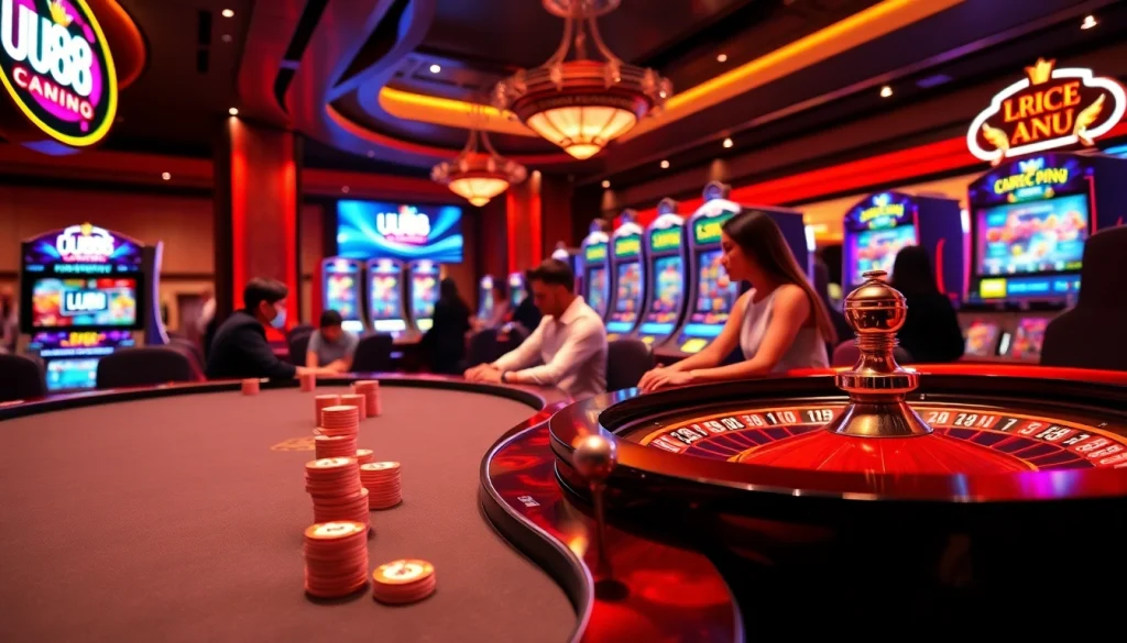Players enjoying various games at UU88 online casino platform with vibrant visuals