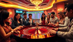Rasakan sensasi Obral Toto saat para pemain menikmati suasana kasino mewah dengan meja roulette.