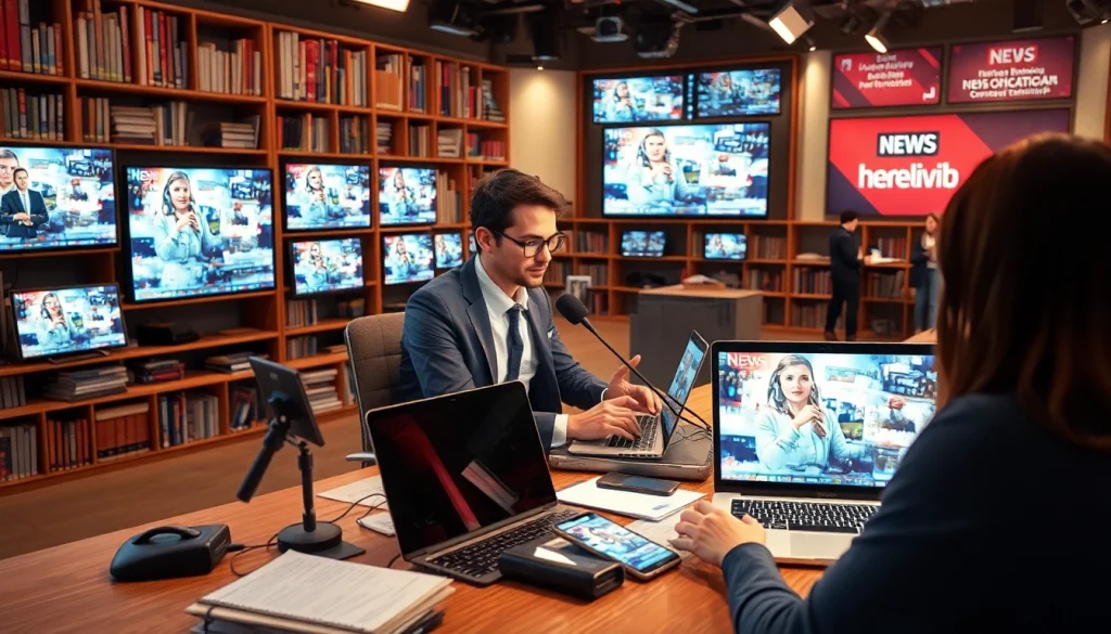 Engaging journalist reporting news for https://emiratenewsday.com with advanced technology and lively setting.