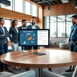 Entrepreneurs collaborating in a vibrant office, highlighting business dynamics.