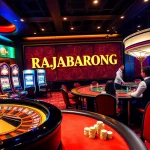 RAJABARONG excitement captured at a luxurious casino with poker players and roulette.