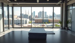 Showcasing industrial leasing office space with diverse properties and modern design for potential clients.