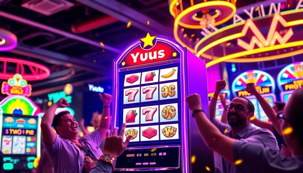 Menangkan di yuyu4d slot dengan suasana perayaan di kasino yang penuh warna.