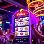 Menangkan di yuyu4d slot dengan suasana perayaan di kasino yang penuh warna.