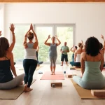 Pratique de yoga inspirante sur iletaitunnuage.fr avec un instructeur et des participants divers.