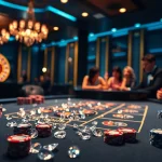 Experience the luxury of gambling with diamond clarity at a bustling casino table.