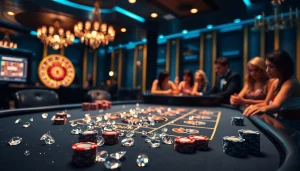 Experience the luxury of gambling with diamond clarity at a bustling casino table.