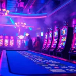 Tampilkan slot depo 5k dengan suasana permainan yang penuh energi dan warna neon.