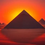 Explore piraminds captured in a dramatic sunset over the Great Pyramid of Giza, showcasing its majestic structure.