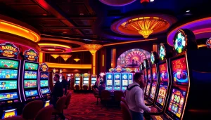 Experience the excitement of idnslot in a luxurious casino with engaging slot machines and vibrant atmosphere.
