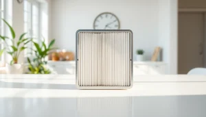 HEPA filter showcased in a modern air purifier, emphasizing air cleanliness and efficiency.