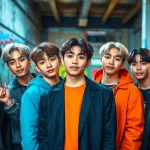 BTS members showcasing their unique styles and personalities in a vibrant urban backdrop.