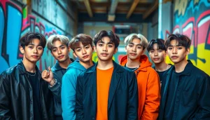 BTS members showcasing their unique styles and personalities in a vibrant urban backdrop.