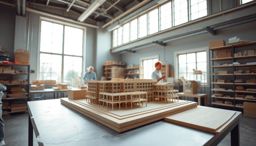 Architekturmodellbau Leipzig mit detaillierten Modellen und kreativer Arbeitsumgebung.